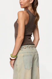 Sheer Sequin Scoop Neck Tank Top