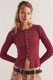Ribbed Fitted Button Front Cardigan