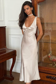 Lace Satin Backless V-Neck Sleeveless Dress