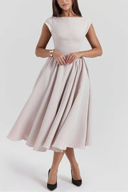 Boat Neck Open Back Flare Maxi Dress