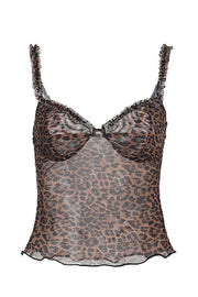Sheer Leopard Lace Trim Cami Top