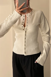 Ribbed Round Neck Fitted Waist Cardigan
