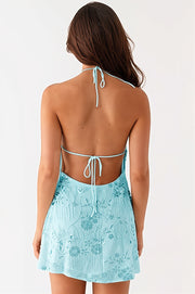 Floral Sequin Halter Mini Dress