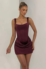 Corset Solid Ruched Mini Dress