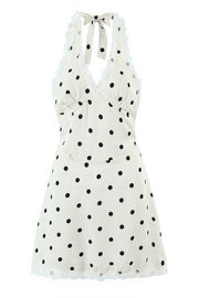 Polka Dot Halter V Neck Cutout Back Mini Dress