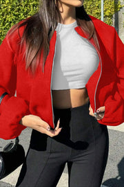 Soft Round-Neck Zip Bomber Jacket
