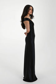 Satin Off Shoulder Bodycon Mermaid Maxi Dress