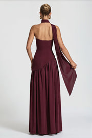 Strapless Scarf Detail Slit Maxi Dress