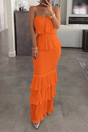 Tube Tiered Ruffle Bodycon Maxi Dress