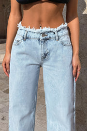 Frayed Waist Straight Leg Jeans