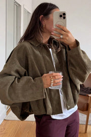 Suede-Look Collared Bomber Jacket