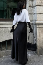 Satin Fishtail Casual Maxi Skirt