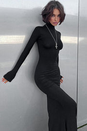 Turtleneck Long-Sleeve Solid Maxi Maxi Dress
