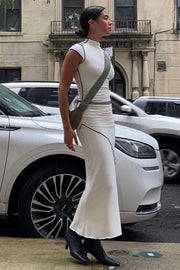 Contrast Trim Short Sleeve Top and Maxi Skirt Set
