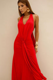 Draped Halter Fishtail Maxi Dress