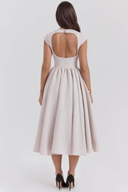 Boat Neck Open Back Flare Maxi Dress