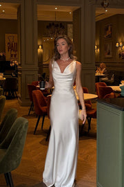Satin V-Neck Long-Sleeve Sleeveless Fitted Maxi Dress