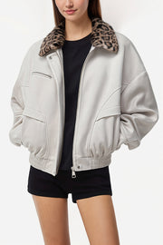 Leopard Fur Collar Barn Jacket