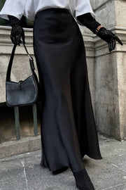 Satin Fishtail Casual Maxi Skirt