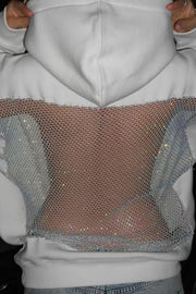 Hollow Mesh Long Sleeve Pullover Hoodie