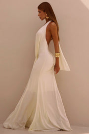 Draped Halter Fishtail Maxi Dress
