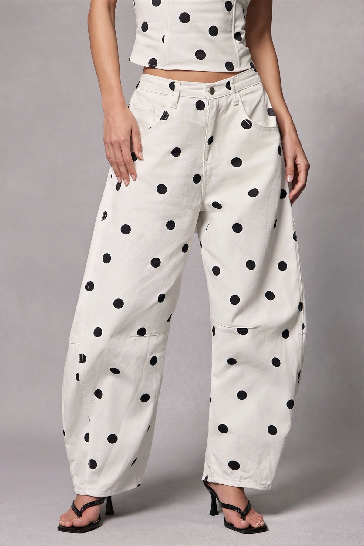 Chic Polka Dot Barrel Jeans