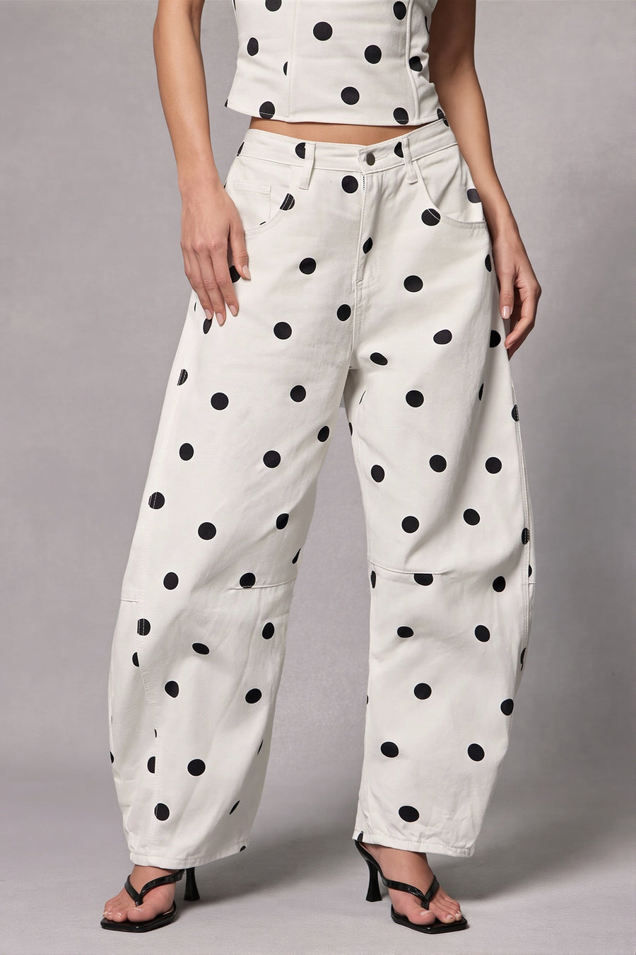 Chic Polka Dot Barrel Jeans