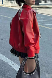 Vintage Faux-Leather Zip Jacket