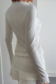 Lace Trim Ribbed V Neck Cardigan