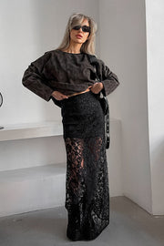 Sheer Black Lace Maxi Skirt