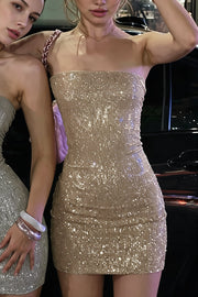 Solid Sequin Sexy Tube Mini Dress