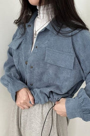 Corduroy Drawstring-Hem Shirt Jacket