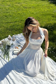 Halter Sheer Panel Flowy Maxi Dress