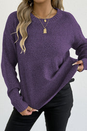 Textured Crew Neck Longline Sweater