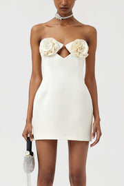 3D Rose Strapless Bodycon Mini Dress