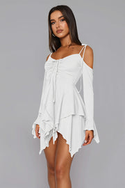 Asym Tie Front Long Sleeve Mini Dress