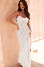 Strapless Lace Panel Fishtail Maxi Dress