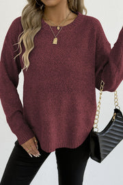 Textured Crew Neck Longline Sweater