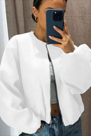 Soft Round-Neck Zip Bomber Jacket
