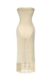 Solid Hollow Out Knitted Slim Vacation Maxi Dress