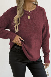 Textured Crew Neck Longline Sweater