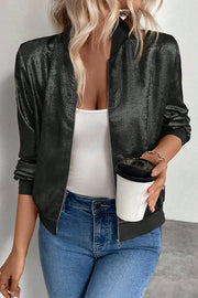 Metallic Mixed-Print Zip Bomber Jacket