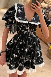 Floral Peter Pan Puff Sleeve Mini Dress