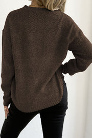 Textured Crew Neck Longline Sweater