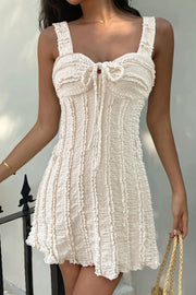 White Ruffle Texture Tie Mini Dress