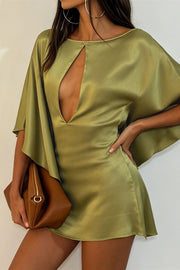 Satin Hollow Ruffle Bodycon Mini Dress