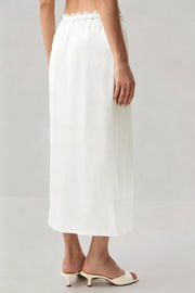 Lace-Trim Satin Pink Midi Skirt