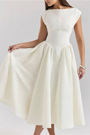 Boat Neck Open Back Flare Maxi Dress