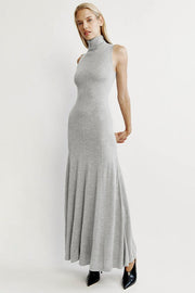 Mock Neck Sleeveless Fishtail Maxi Dress