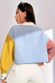Color-Block Corduroy Cropped Jacket